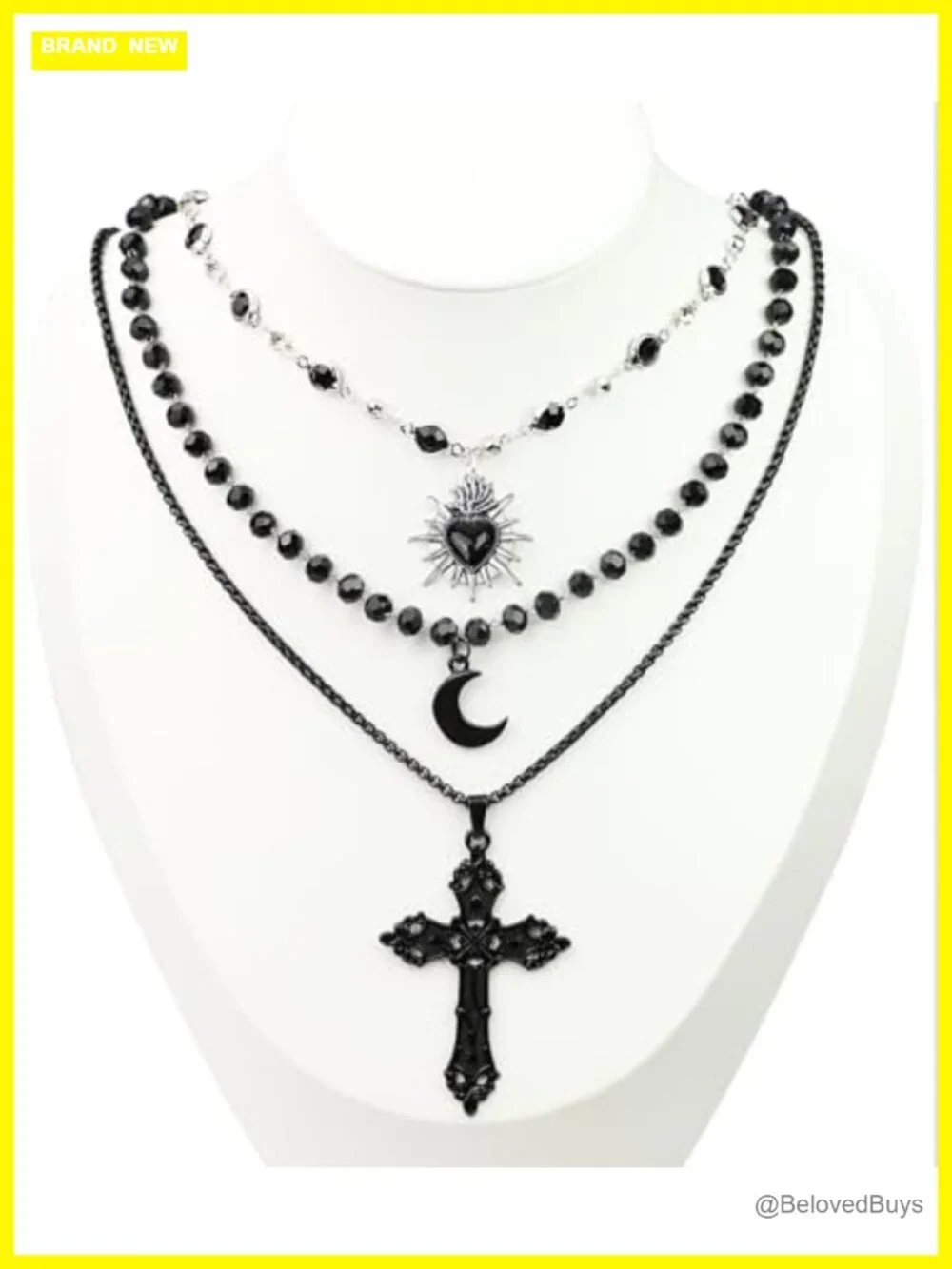 Gothic Layered Pendant Necklace Set Sun Moon Cross Titanium Steel Alloy